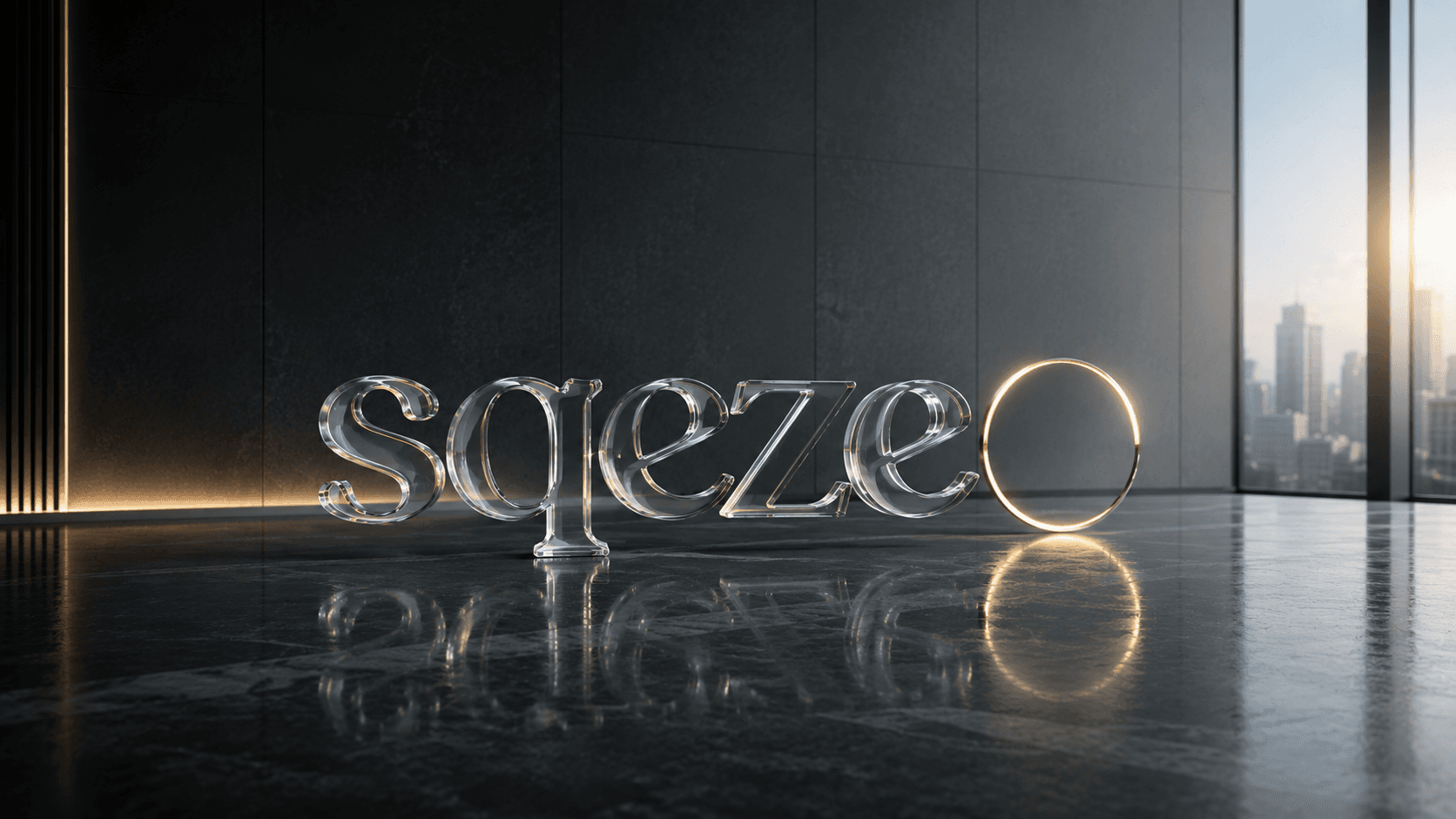 SQEZE bookkeeping brand mark in a modern Australian office overlooking the city