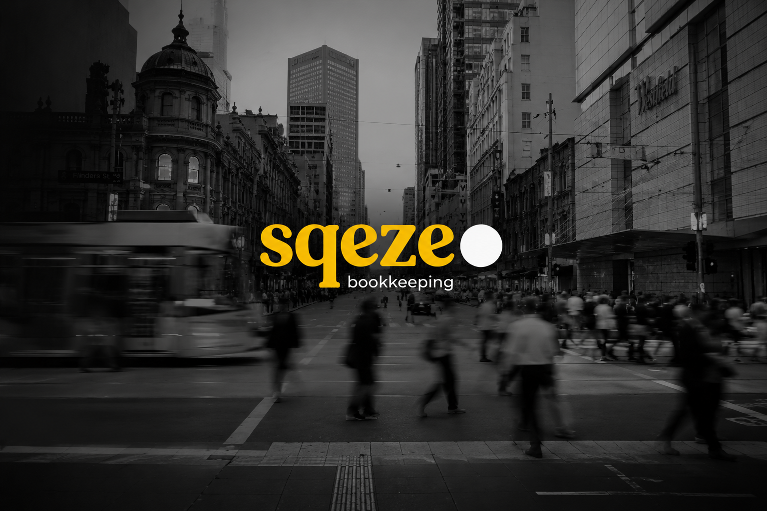 A busy Australian city street with SQEZE branding