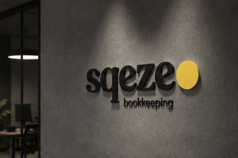 SQEZE bookkeeping signage inside the office